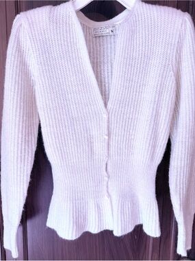 Vintage Sweetly puffed shoulders Light Button Down peplum Sweater M